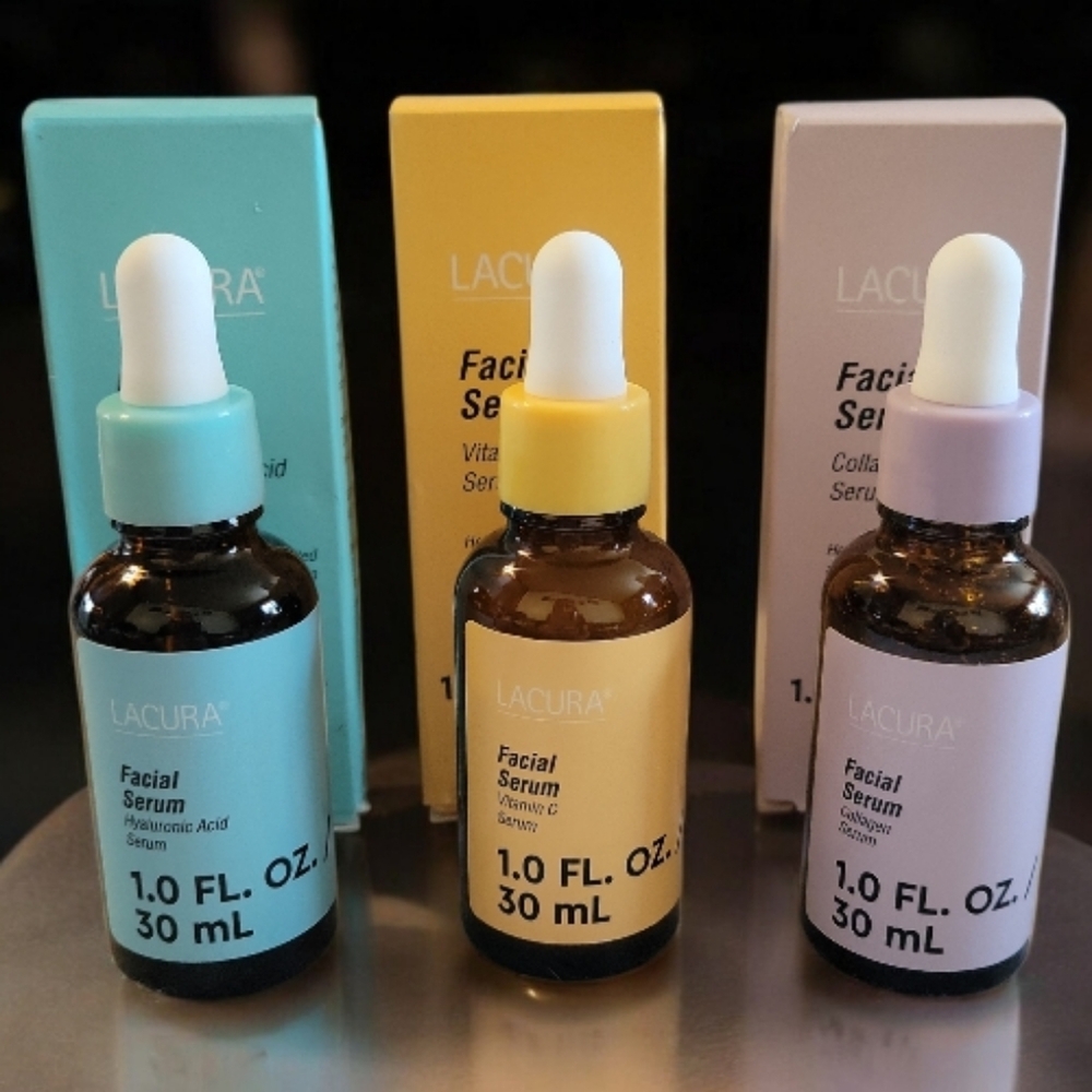 Lacura Facial Vitamin C, Collagen Serum & Hyaluronic 1 fl oz NIB 1 Set/3 Poland